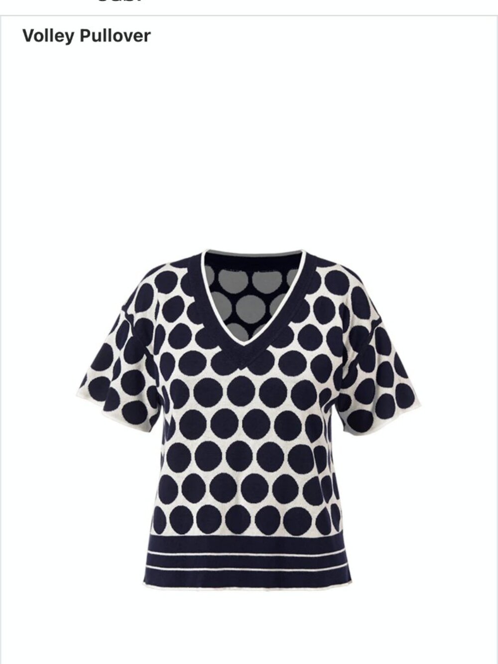CAbi #5641 Navy and White Polka Dot V‑Neck Pullover